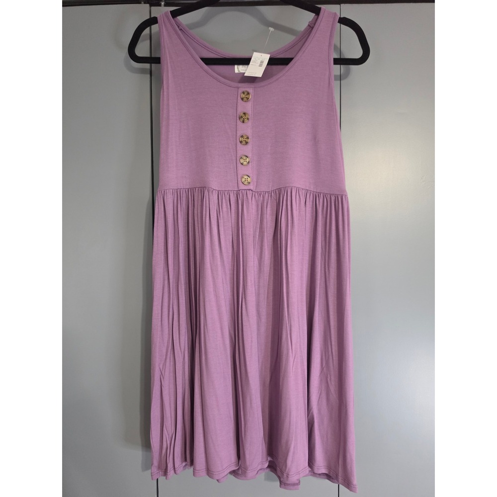 NWT Maurices 24/7 Sleeveless Dress Small Purple Empire Waist Button Front